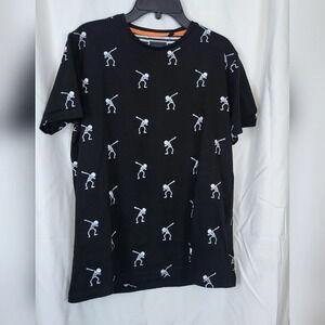 NWT Denim &‎ Flower Ricky Singh Halloween Black Skeleton Tshirt Youth Size 13/14